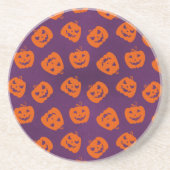 Halloween Pumpkins op Paars Achtergrondpatroon Zandsteen Onderzetter (Voorkant)