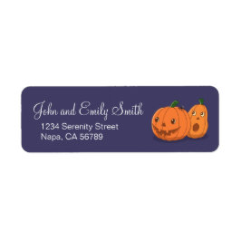 Halloween Pumpkins Pair on Purple Return Address Etiket