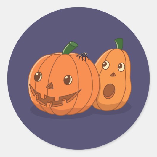 Halloween Pumpkins Pair on Purple Ronde Sticker (Voorkant)