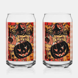 Halloween, Pumpkins Party, Black Pink Blikvorm Glas