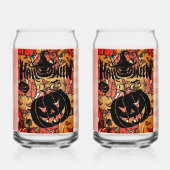 Halloween, Pumpkins Party, Black Pink Blikvorm Glas (Achterkant)