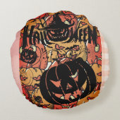 Halloween, Pumpkins Party , Black Pink, Rond Kussen (Achterkant)