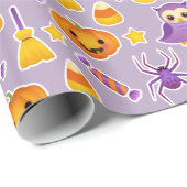 Halloween Pumpkins Snoep Owls Paars Pattern Cadeaupapier (Rol Hoek)