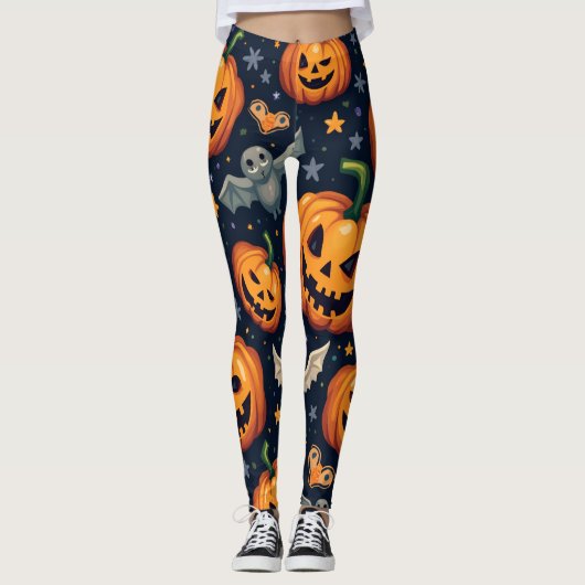 Halloween Pumpkins: Spooky Seamless Pattern. Leggi Leggings (Voorkant)