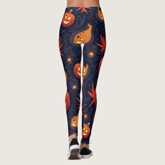 Halloween Pumpkins: Spooky Seamless Pattern. Leggi Leggings (Achterkant)