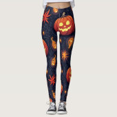 Halloween Pumpkins: Spooky Seamless Pattern. Leggi Leggings (Voorkant)