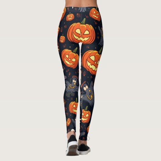 Halloween Pumpkins: Spooky Seamless Pattern. Leggi Leggings (Achterkant)