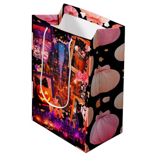 Halloween Pumpkins Vrouwelijk Zwart Medium Cadeauzakje (Voorkant Gekanteld)