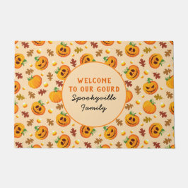 Halloween Pumpkins Welkom op onze Gourd Add Name Deurmat
