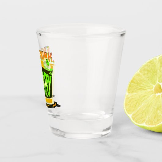 Halloween Pun Eet drink en wees angstig Shot Glas (Rechts)