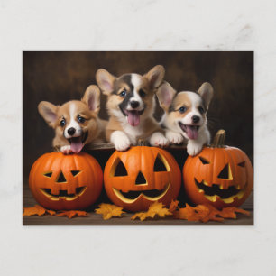 Halloween puppies met pompoen briefkaart