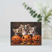 Halloween puppies met pompoen briefkaart (Staand voorkant)