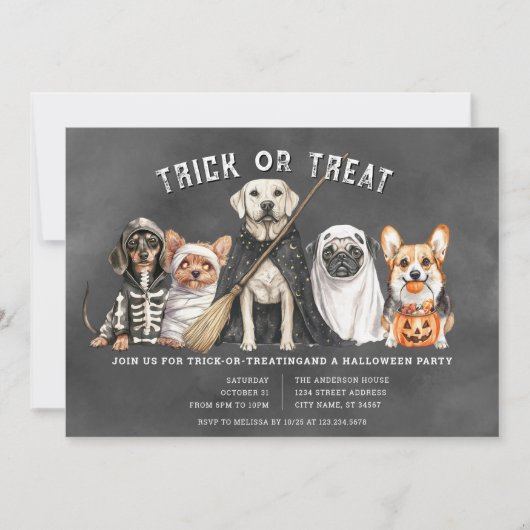Halloween Puppies Uitnodiging voor Trick or Treat  (Voorkant)