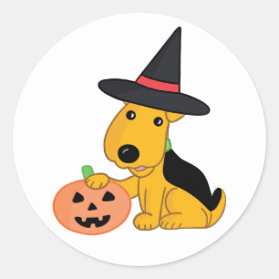Halloween Puppy Dog In Heks Pet Een Pompoen Sticke Ronde Sticker