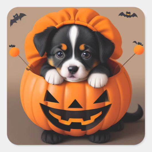 Halloween Puppy in een pompoen sticker (Voorkant)