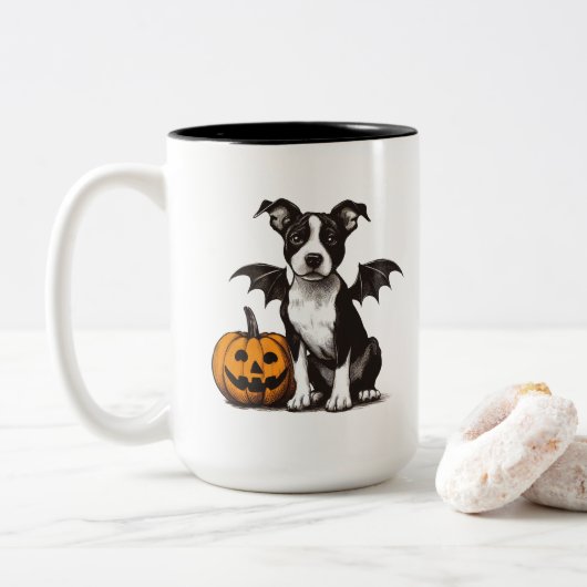 Halloween Puppy Tweekleurige Koffiemok (Met donut)