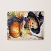 Halloween puzzel schattig kleine heks (Horizontaal)