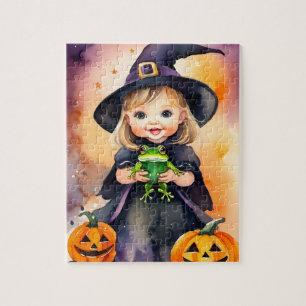 Halloween puzzel schattig kleine heks legpuzzel