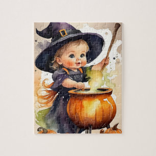 Halloween puzzel schattig kleine heks legpuzzel