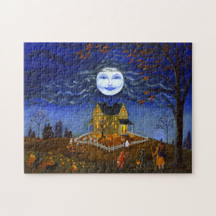 Halloween puzzel, trick or treat scène legpuzzel