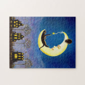 Halloween puzzle, halve maan met katten legpuzzel (Horizontaal)