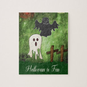 Halloween Puzzle met zwarte & witte ghost Legpuzzel