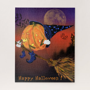 Halloween Puzzle Witch Pumpkin Flying Broom Legpuzzel