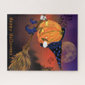 Halloween Puzzle Witch Pumpkin Flying Broom Legpuzzel (Horizontaal)