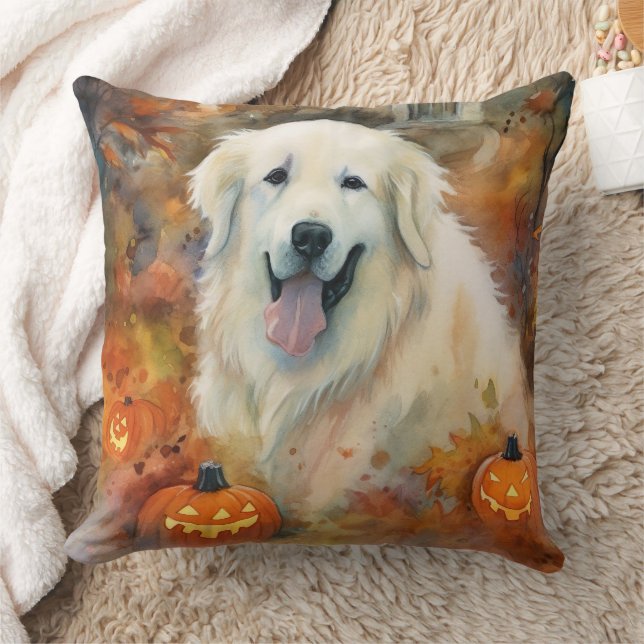 Halloween Pyreneese berghonden met pompoenen eng Kussen (Deken)