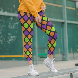 Halloween Quatrefoil Pattern Oranje Paars Green Leggings