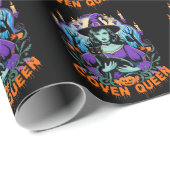 Halloween QUEEN Witch Art met Black Cat Design Cadeaupapier (Rol Hoek)