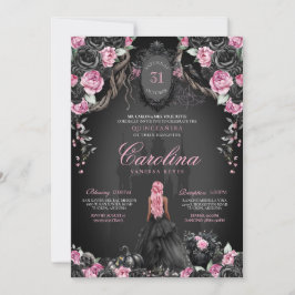 Halloween Quinceañera Zwart & Roze Gotische Prinse Kaart