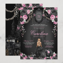 Halloween Quinceañera Zwart & Roze Gotische Prinse Kaart