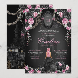 Halloween Quinceañera Zwart Roze Gotische Prinses Kaart
