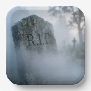 Halloween R.I.P. Grafsteen in Nevel Papieren Bordje