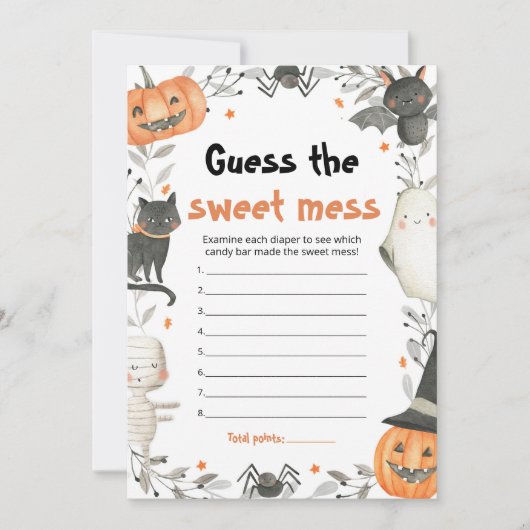 Halloween Raad de Sweet Mess Baby shower Game Kaart (Voorkant)