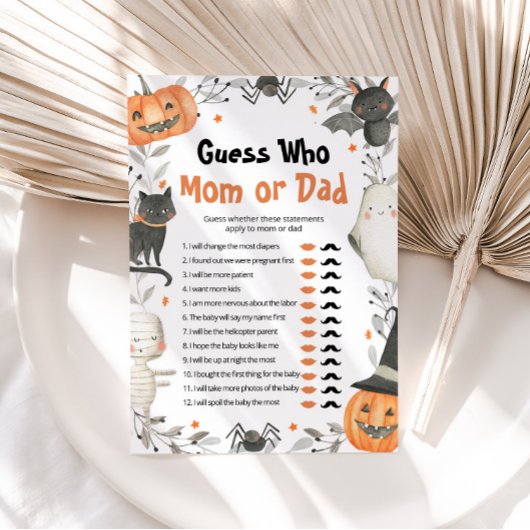 Halloween Raad Wie Mam of Pap Baby shower Spel Kaart
