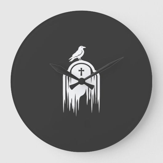 Halloween Raaf Grafsteen Silhouet Ontwerp Grote Klok (Voorkant)