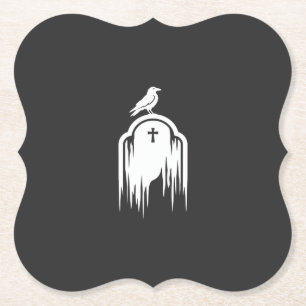 Halloween Raaf Grafsteen Silhouet Ontwerp Kartonnen Onderzetters