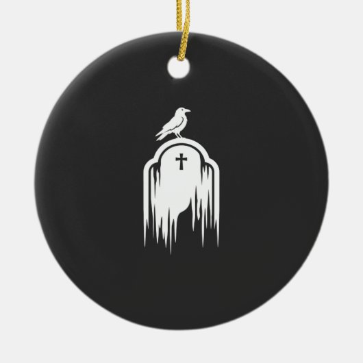 Halloween Raaf Grafsteen Silhouet Ontwerp Keramisch Ornament (Voorkant)