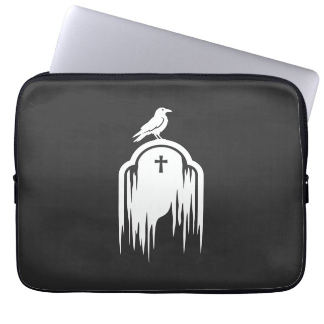 Halloween Raaf Grafsteen Silhouet Ontwerp Laptop Sleeve (Voorkant)
