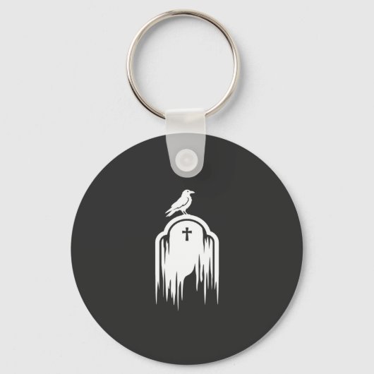 Halloween Raaf Grafsteen Silhouet Ontwerp Sleutelhanger (Voorkant)