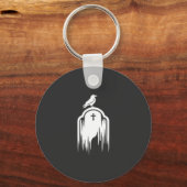 Halloween Raaf Grafsteen Silhouet Ontwerp Sleutelhanger (Voorkant)