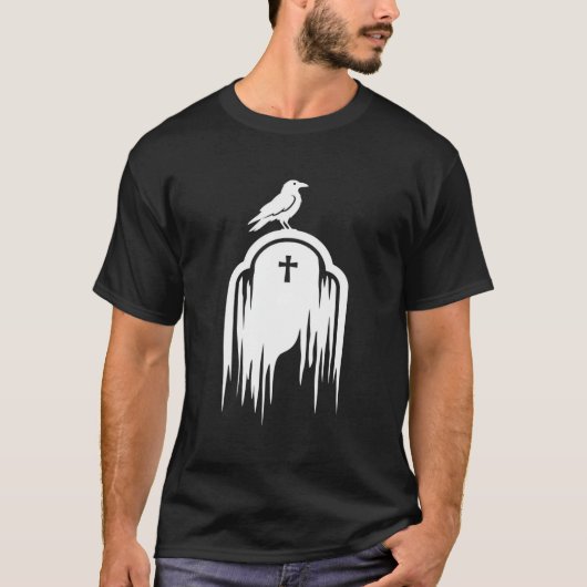 Halloween Raaf Grafsteen Silhouet Ontwerp T-shirt (Voorkant)