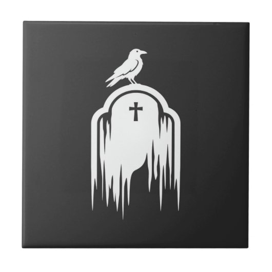 Halloween Raaf Grafsteen Silhouet Ontwerp Tegeltje (Voorkant)