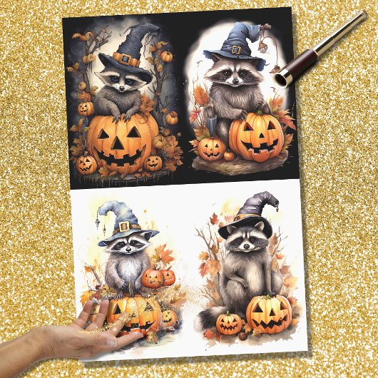 Halloween Raccoon Collage 1 Decoupage papier