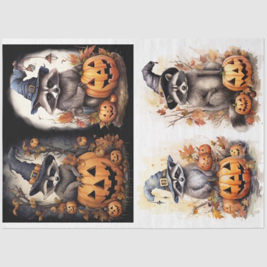 Halloween Raccoon Collage 1 Decoupage papier (Voorkant)