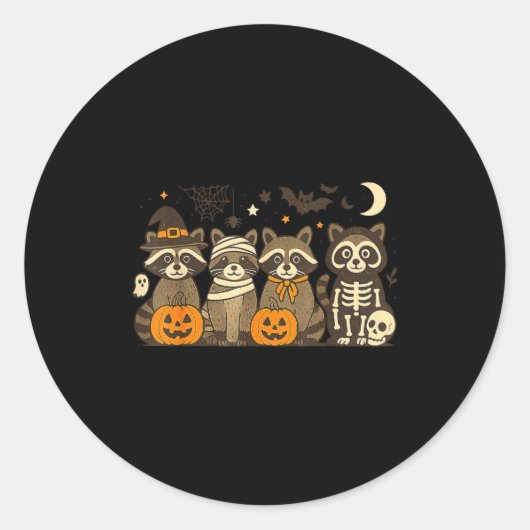 Halloween Raccoon Costumes Ghost Witch Mummy Men W Ronde Sticker (Voorkant)