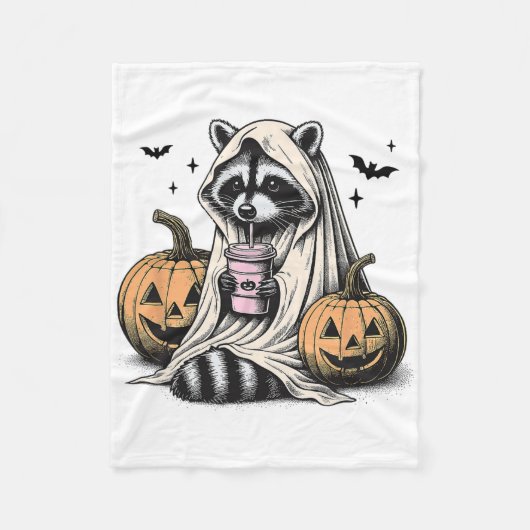 Halloween Raccoon Ghost Fleece Deken (Voorkant)