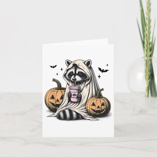 Halloween Raccoon Ghost Kaart (Voorkant)